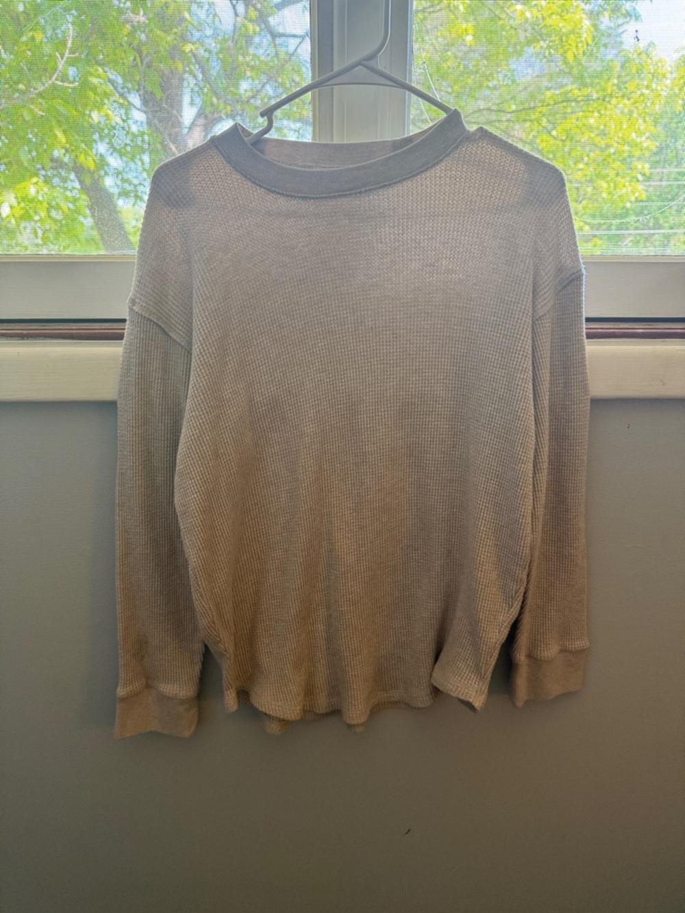 Abercrombie & Fitch Waffle Knit Long Sleeve Top - Light Taupe